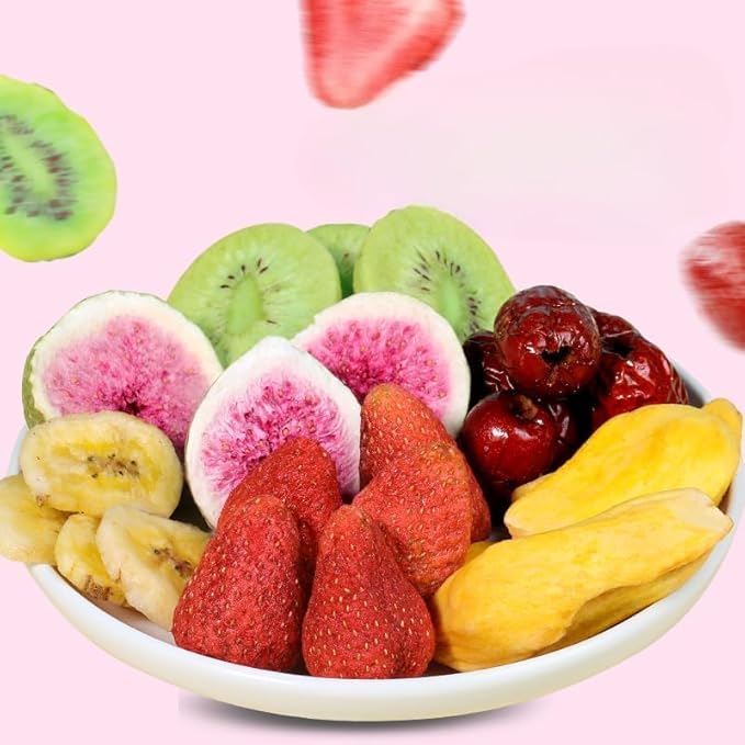 various freeze-dried fruit crisps mix 250g/can,Instant dried vegetables and fruits chips,mushrooms,Mushroom Crispy Chips,Strawberry Banana Red Date Fig jackfruit kiwifruit (Various fruits,1can) - Image 2