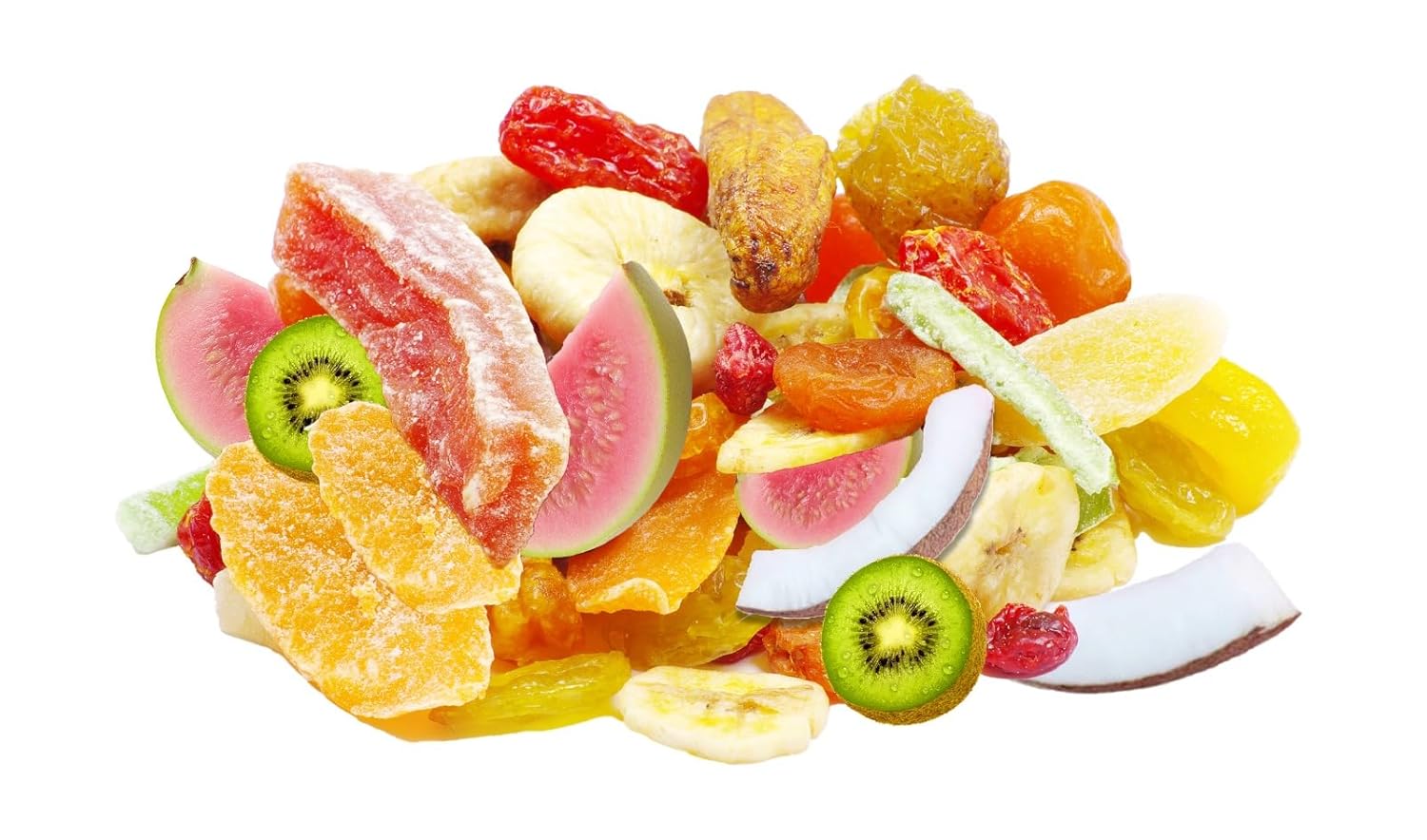 Mixed Dried Tropical Fruits, Natural Dehydrated Jackfruit, Pineapple, Guava, Mango, Coconut, Papaya, Passion Fruit, Kiwi